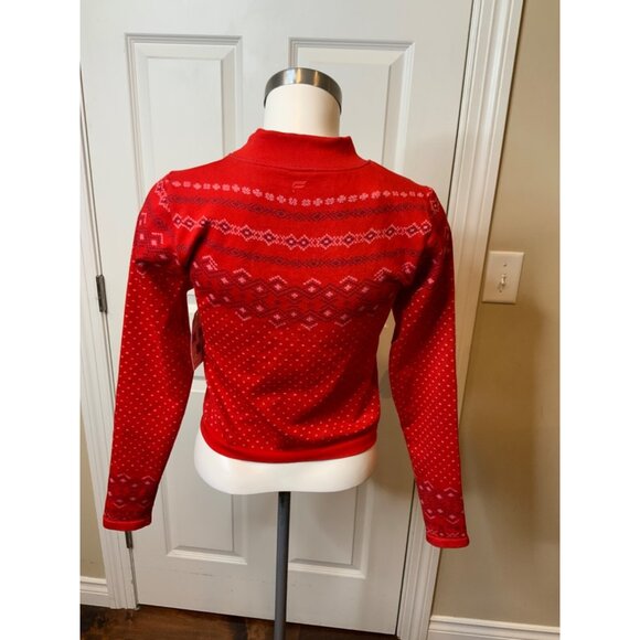 Fabletics Red Snowflake Cloud Mock Neck Long Sleeve Dacquart Top Size L, NWT! - Picture 4 of 5